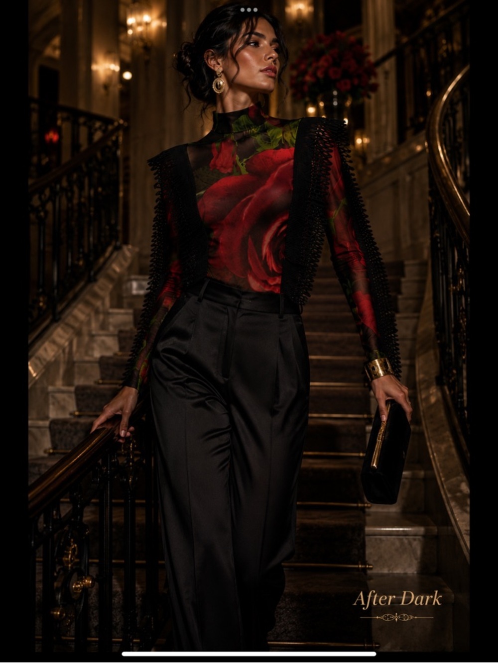 Wearable Art Romantic Goth Rose Print Mesh Bodysuit Avant Garde Statement Top - Picture 8 of 16